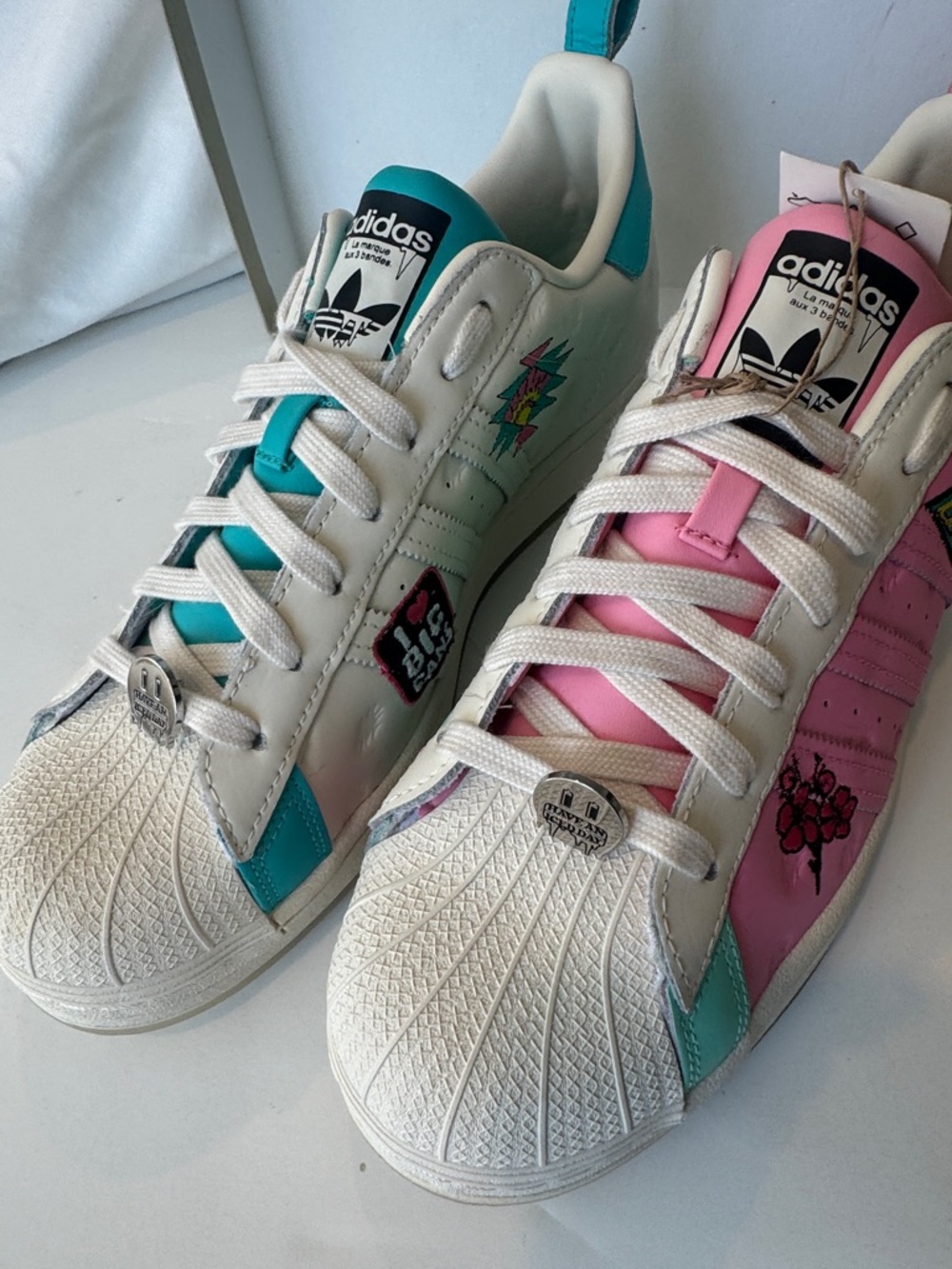 Adidas Arizona Ice Tea White Teal and Pink Shell-Toe Sneakers
